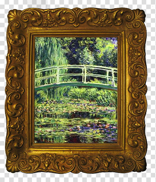 Famous Paintings Icons , monet, painting of forest with brown floral frame transparent background PNG clipart