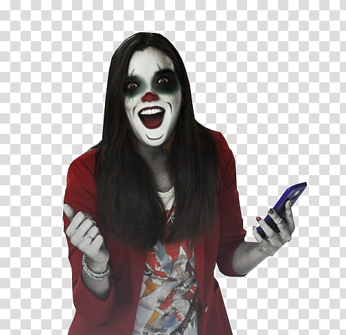 Soy Luna , woman with Halloween filter holding smartphone transparent background PNG clipart