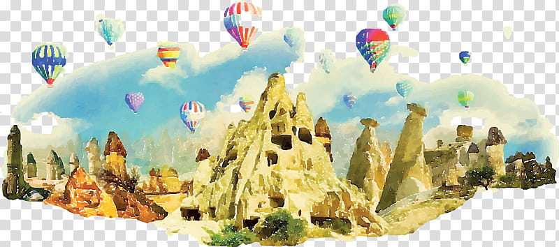 Hot Air Balloon, Drawing, Cappadocia, Vehicle, Rock, Tourism transparent background PNG clipart