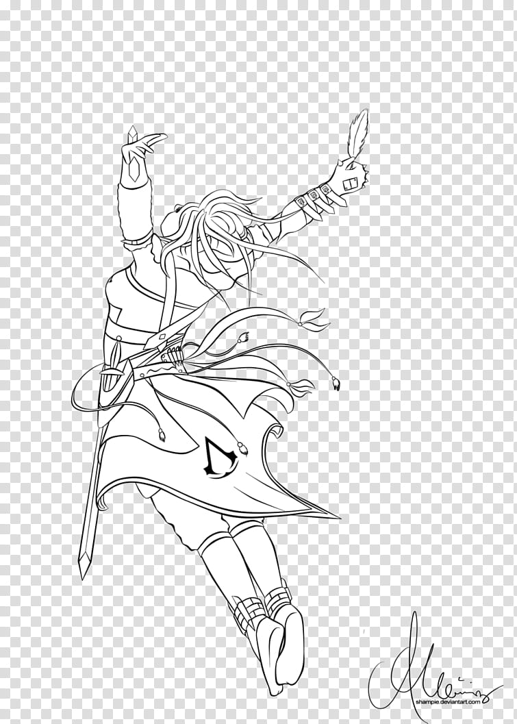Leap of Faith Lineart, female anime line art transparent background PNG clipart