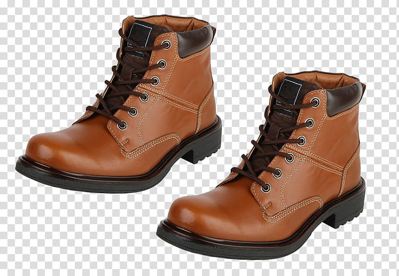Shoes, pair of brown-and-black leather lace-up work boots transparent background PNG clipart