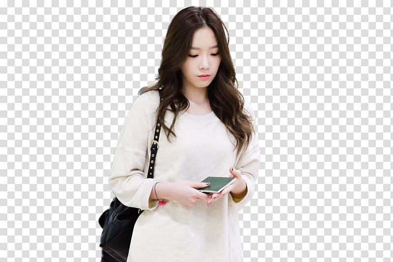 Kim Taeyeon SNSD, woman holding Android smartphone transparent background PNG clipart