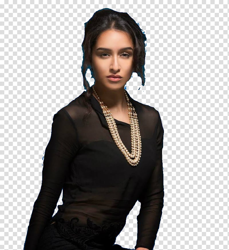 Shraddha Kapoor, woman wearing black long-sleeved collared dress transparent background PNG clipart