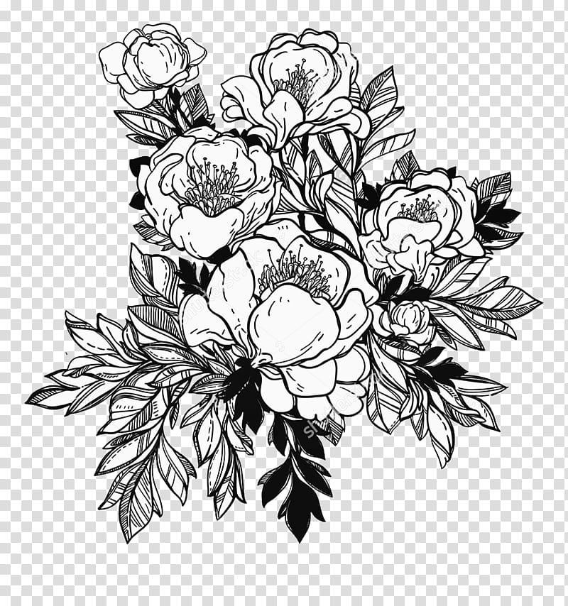 bunch of flowers black and white clipart