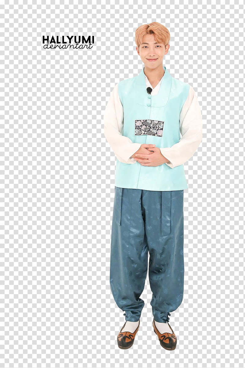 BTS Happy Chuseok , man wearing blue and white long-sleeved dress transparent background PNG clipart