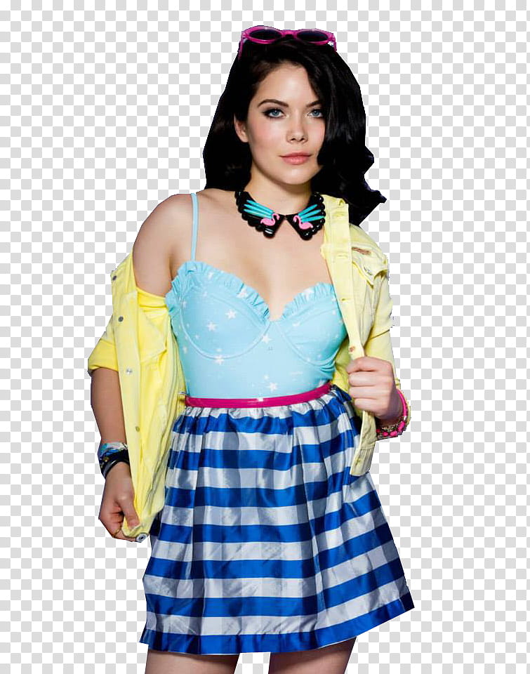 Grace Phipps, woman wearing yellow shirt and blue top with white and blue striped skirt transparent background PNG clipart