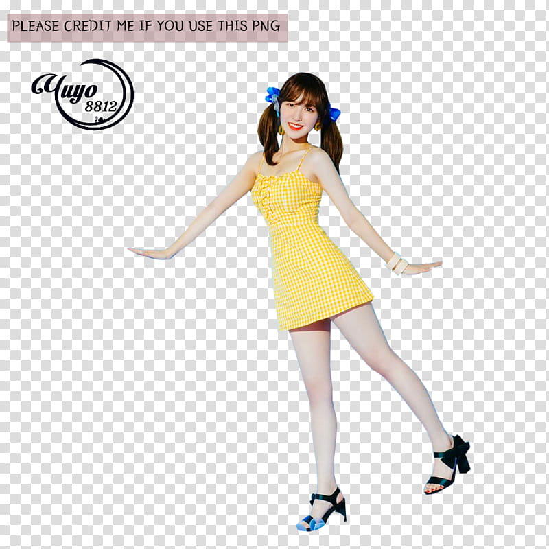 RED VELVET POWER UP, IU wearing yellow spaghetti strap mini dress transparent background PNG clipart