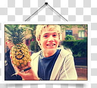 One Direction ZIP, man wearing white jacket with blue inner shirt showing pineapple fruit transparent background PNG clipart