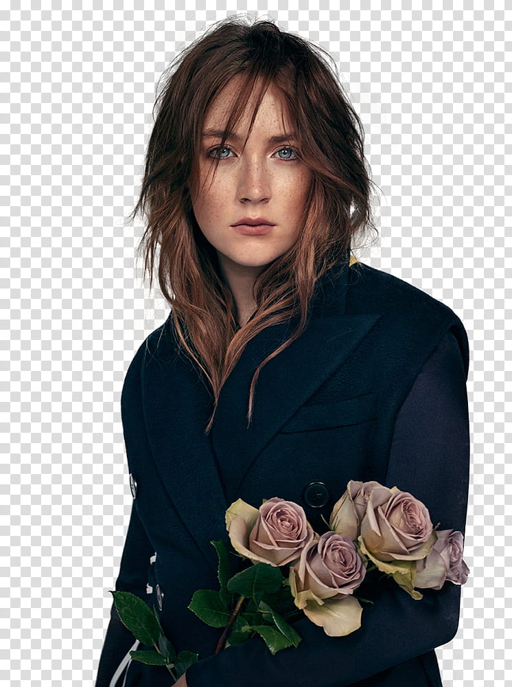 saoirse ronan, person holding roses wearing blue suit jacket transparent background PNG clipart