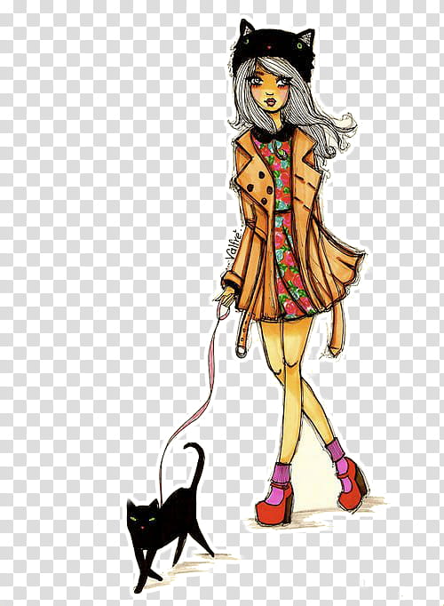 Dolls, woman and black cat transparent background PNG clipart