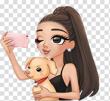 Arimoji part I elliexcutiepie, woman carrying puppy taking selfie illustration transparent background PNG clipart