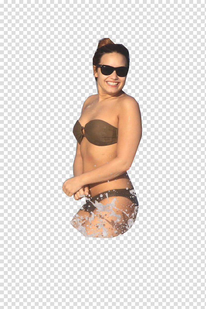 Demi in Brazil beach, Demi Lovato wearing two-piece swimsuit transparent background PNG clipart