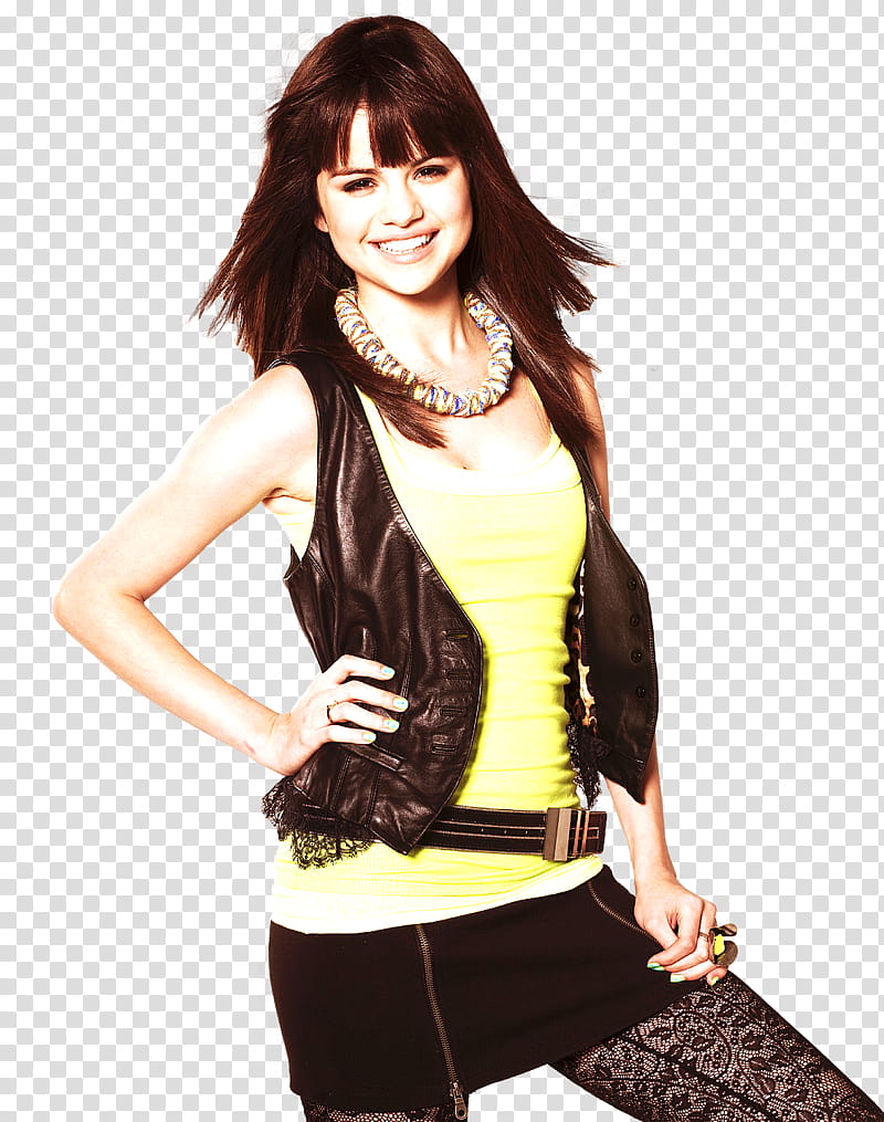 Selena Gomez  s, black leather vest transparent background PNG clipart