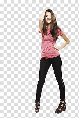 Nina , woman wearing red crew-neck T-shirt and black pants transparent background PNG clipart