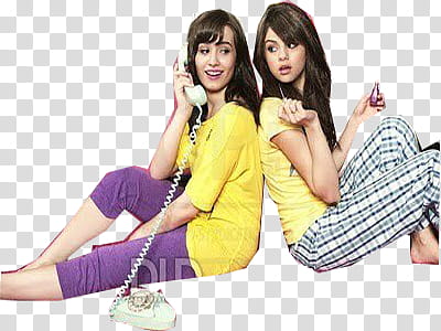 Delena, two women sitting back to back while one is using the phone transparent background PNG clipart