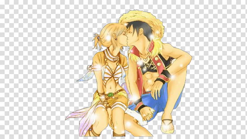 one piece couple, Luffy and Nami kissing cartoon character transparent background PNG clipart