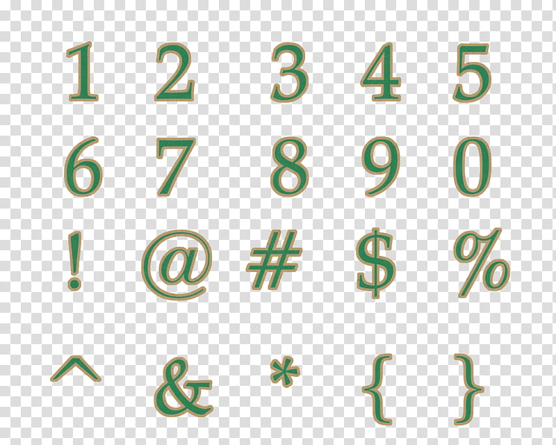 green numbers and different symbols transparent background PNG clipart