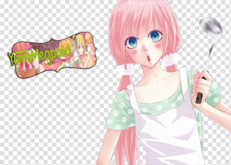 Megurine Luka HD, girl holding soup scoop anime character transparent background PNG clipart