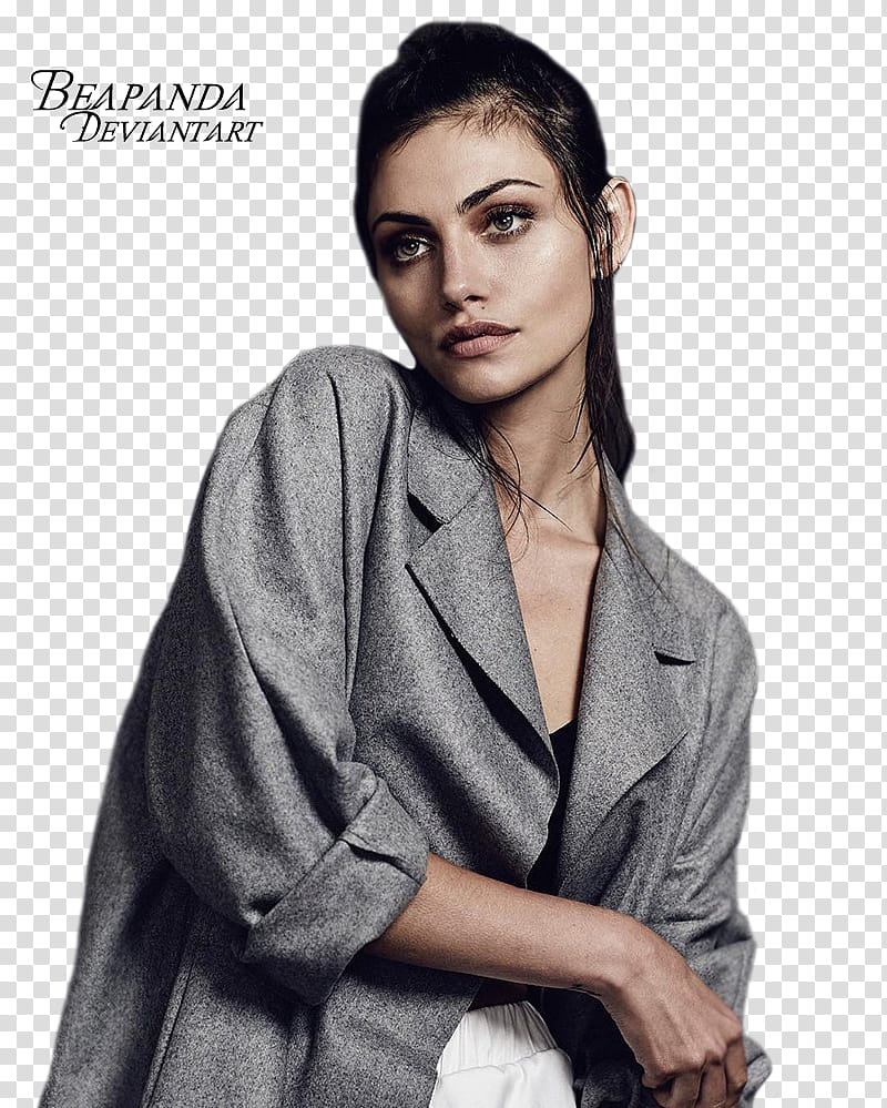 Phoebe Tonkin, women's gray blazer with text overlay transparent background PNG clipart