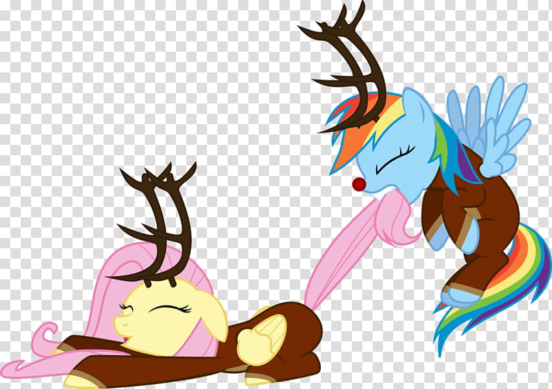 Fluttershy doesn&#;t want to pull Santa&#;s sleigh, two Little Pony characters transparent background PNG clipart