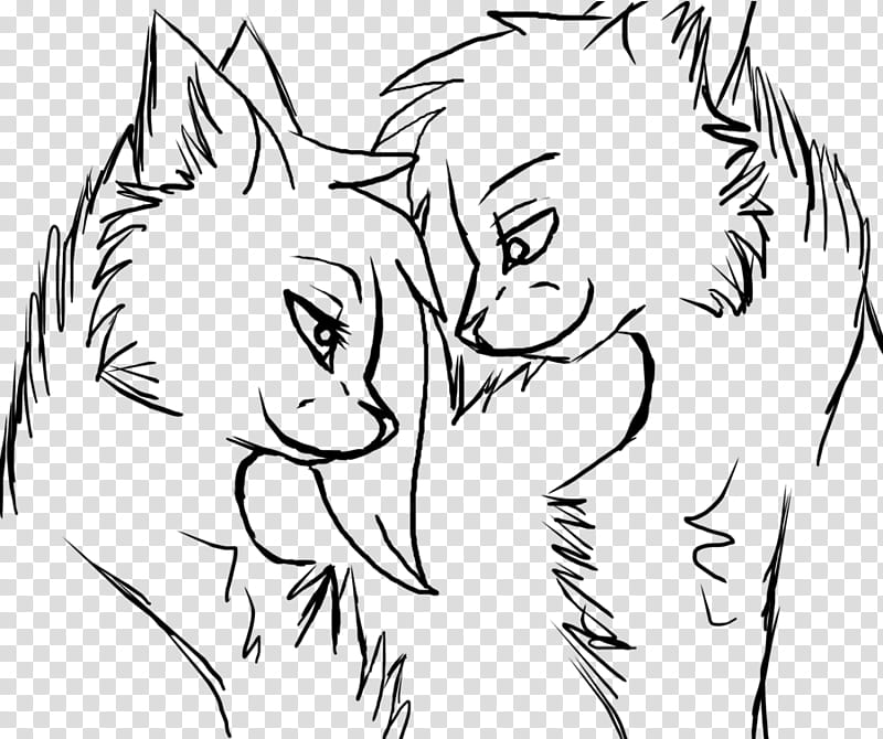 Cute kitty couple lineart, two dogs line art transparent background PNG clipart