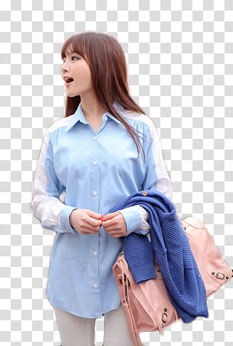 Ulzzang Kim Shinyeong, woman standing while wearing teal long-sleeved shirt transparent background PNG clipart