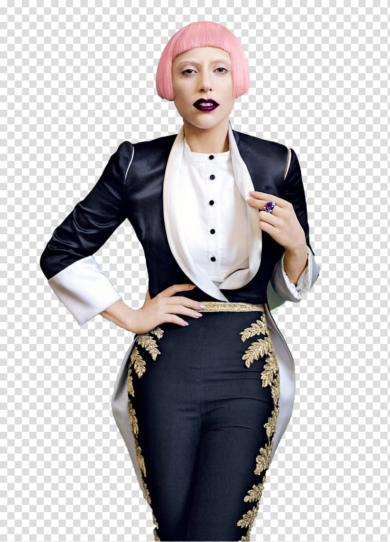 Lady GaGa, woman wearing black leather coat transparent background PNG clipart