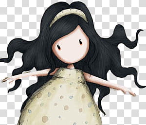 muequitas, black haired girl wearing yellow dress illustration transparent background PNG clipart