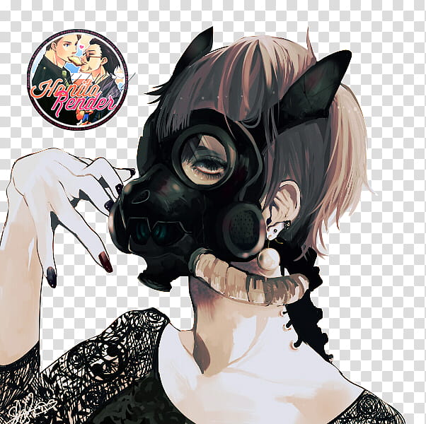 brown and black haired female character with black mask transparent background PNG clipart