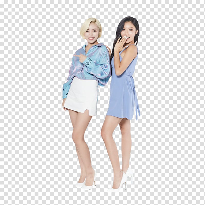MAMAMOO EVERYDAY, two women wearing teal dress shirt and sleeveless mini dress transparent background PNG clipart