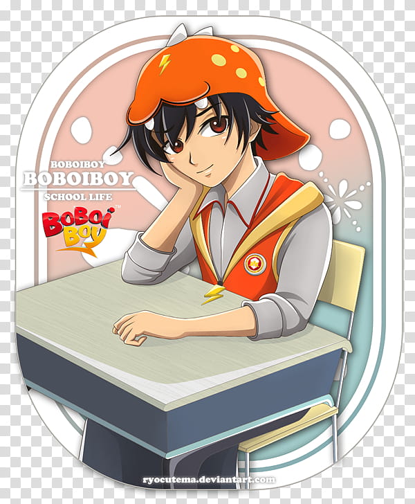 School Life BoBoiBoy, boy anime leaning on table transparent background PNG clipart