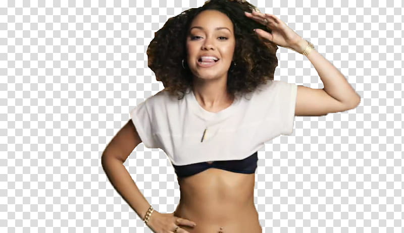 woman wearing white crop top standing and smiling transparent background PNG clipart