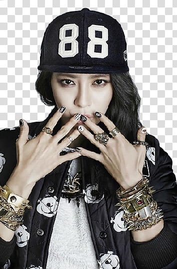 Song Ji Hyo render, unknown celebrity wearing black and white  cap and black leather jacket transparent background PNG clipart