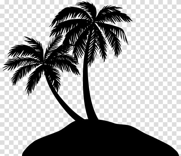 Palm Tree Silhouette, Palm Trees, Island, Arecales, Woody Plant, Blackandwhite, Leaf, Coconut transparent background PNG clipart