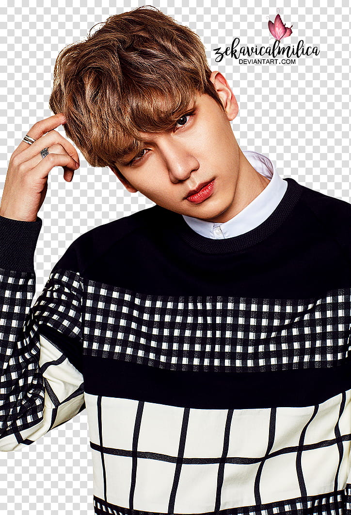 VIXX Hyuk Shangri La, man wearing white and black sweater transparent background PNG clipart