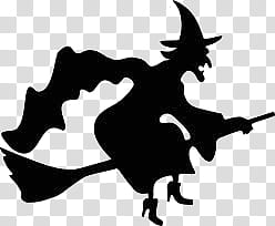 Halloween , silhouette of witch riding on broom transparent background PNG clipart