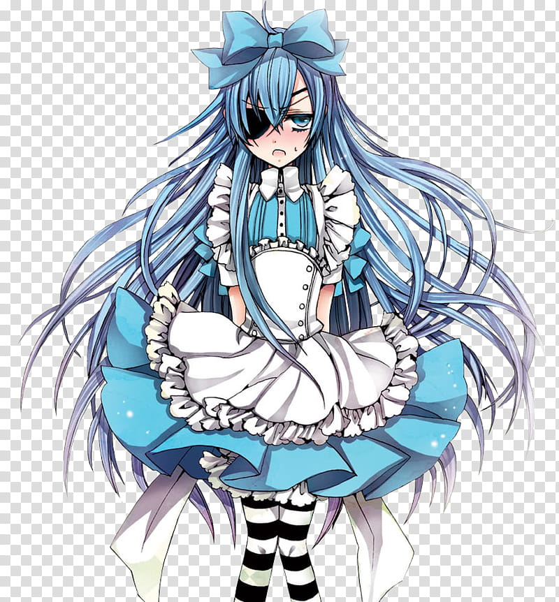 Ciel in Wonderland, female anime character with blue hair transparent background PNG clipart