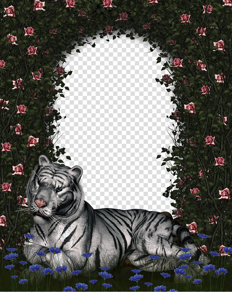 goth roses , albino tiger under flower arch illustration transparent background PNG clipart