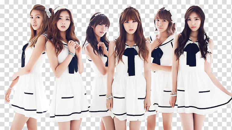 A PINK Render, six K-Pop girl group wearing white dress transparent background PNG clipart