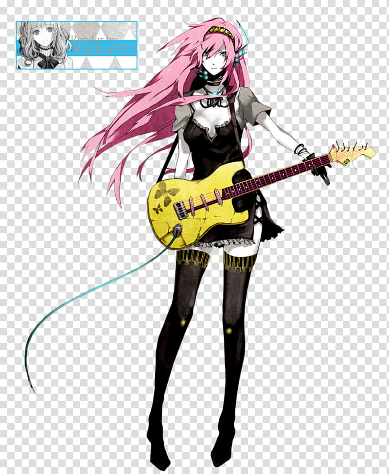 Luka Megurine Render, female anime character with guitar transparent background PNG clipart
