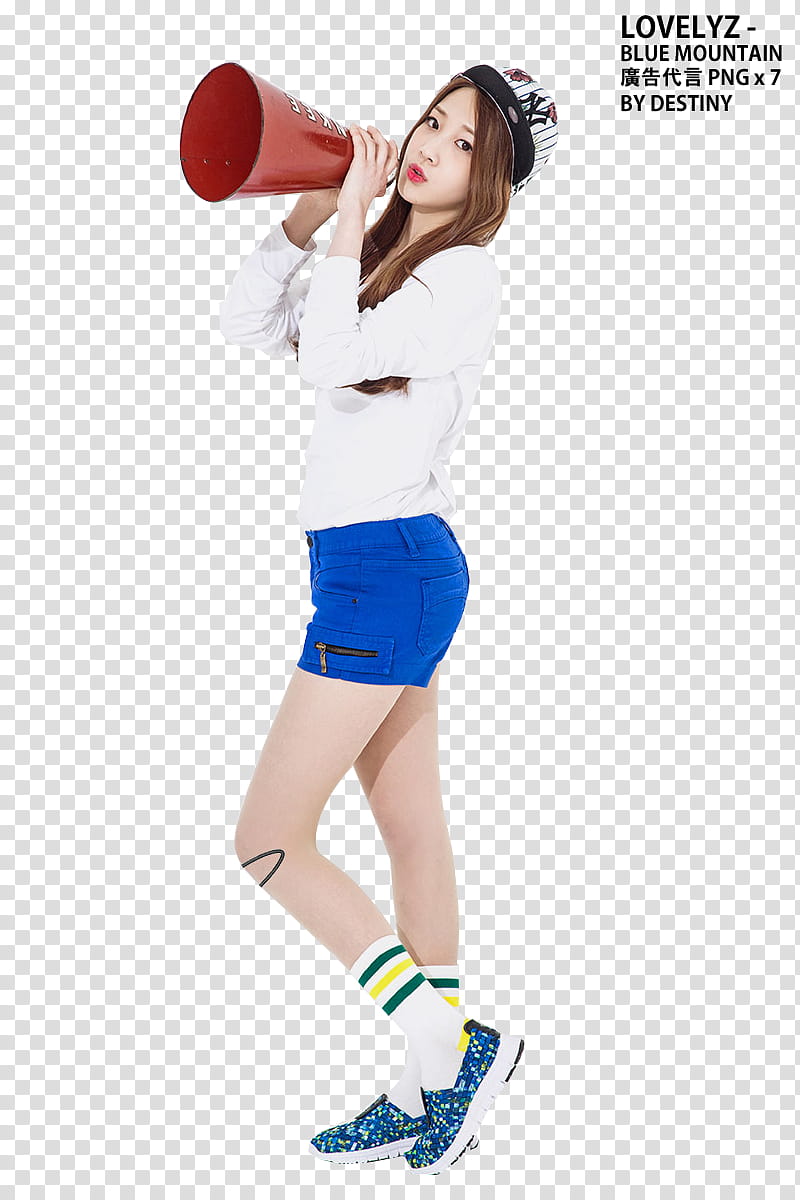 LOVELYZ BLUE MOUNTAIN P, woman holding red megaphone and wearing white top art transparent background PNG clipart