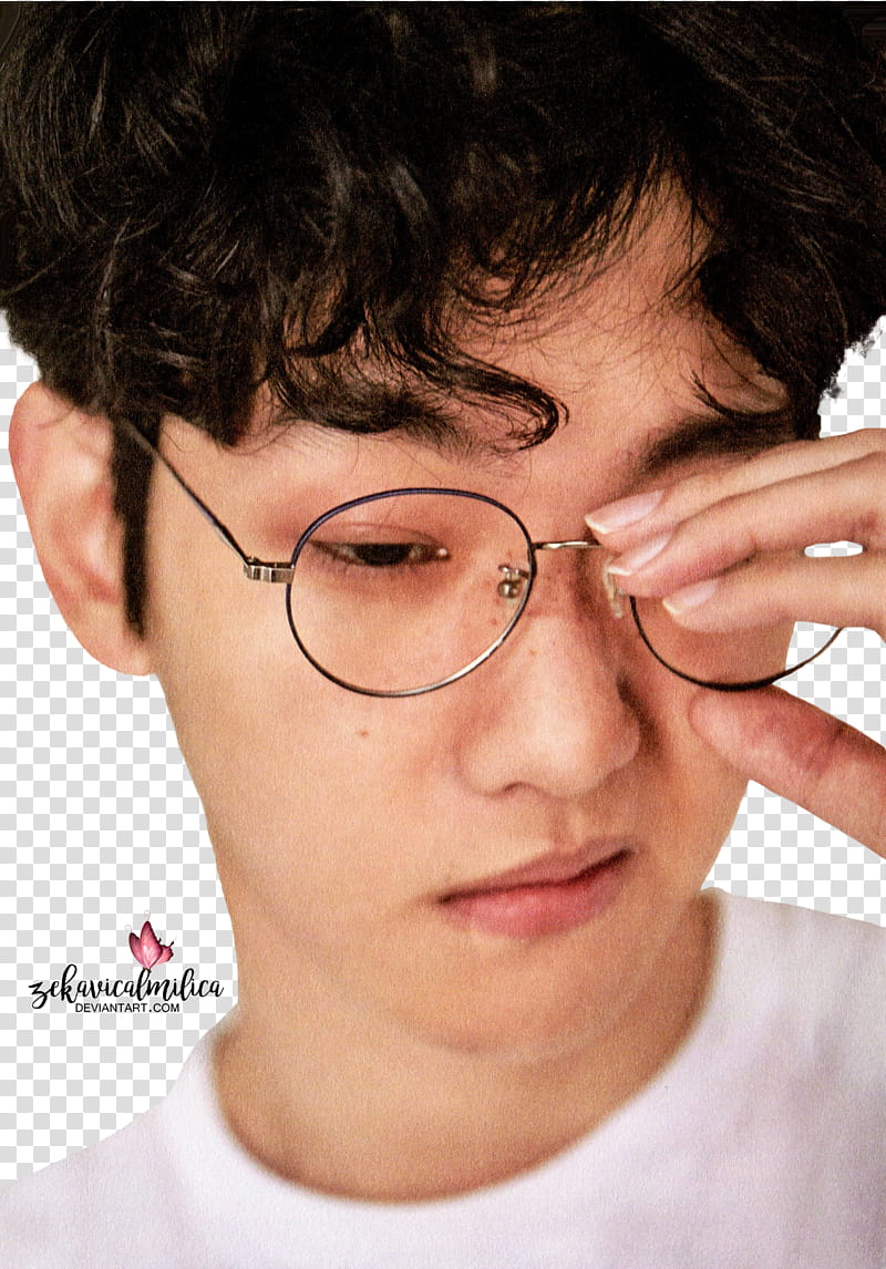 EXO Baekhyun Lucky One, man holding silver-colored eyeglasses transparent background PNG clipart