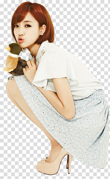 Eunjung T ara render, woman crouching while holding duck transparent background PNG clipart