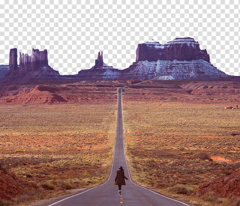 Mountains , person walking in the middle of the road transparent background PNG clipart