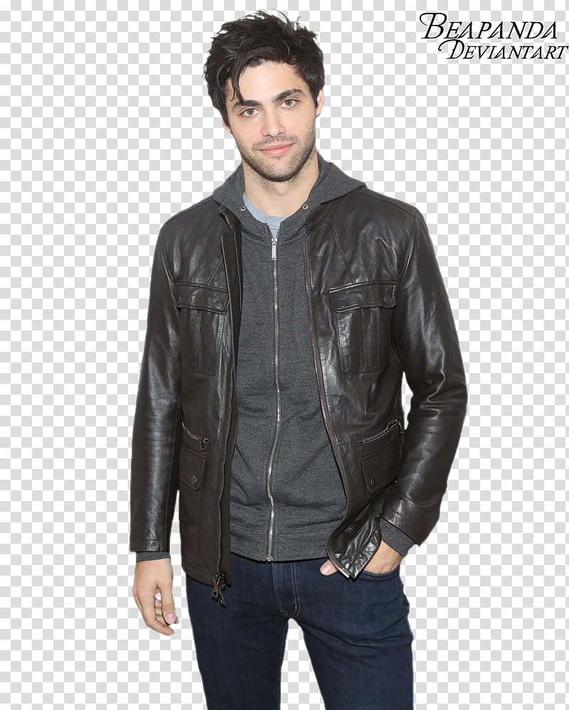 Matthew Daddario, men's black leather jacket transparent background PNG clipart