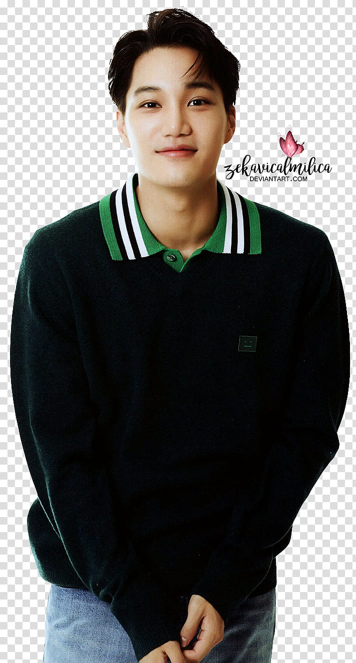 EXO Kai Hanryu Top, man wearing black and green long-sleeved shirt transparent background PNG clipart