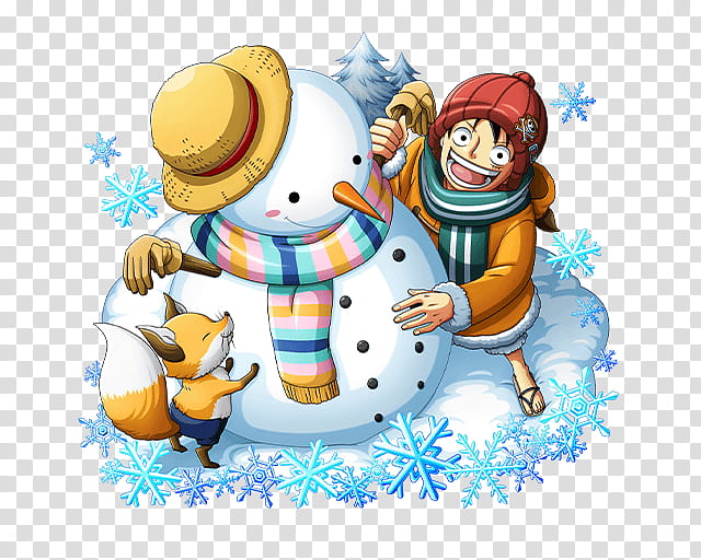 MONKEY D LUFFY, One Piece Luffy making snowman transparent background PNG clipart