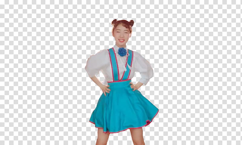 YEOJIN KISS LATER LOONA, woman in white and blue long-sleeved dress transparent background PNG clipart