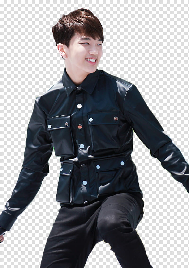 YoungJae BAP , man wearing black leather button-up jacket transparent background PNG clipart