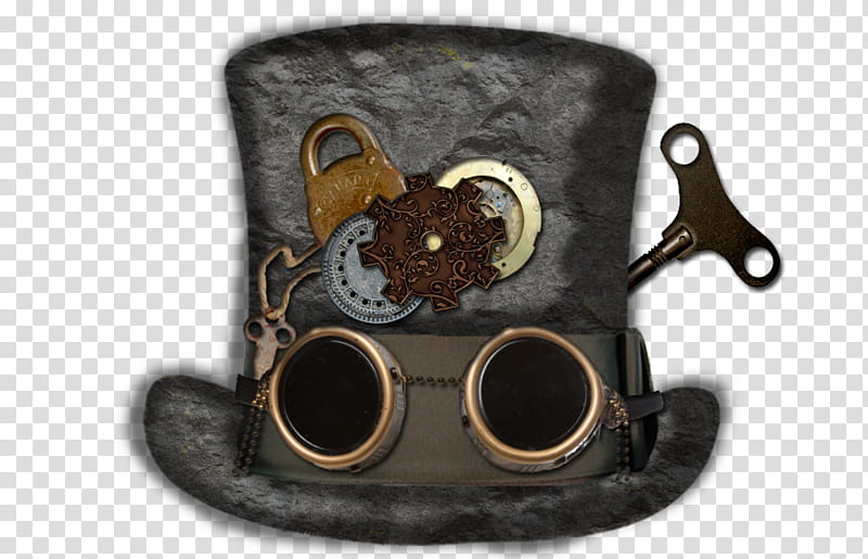 Mycreation Steampunk Hat, gray and gold metal tap hat transparent background PNG clipart